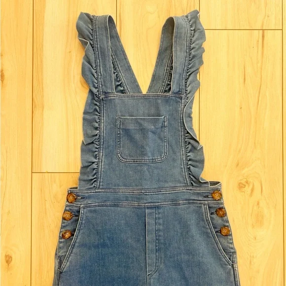 Sezane Rosario Denim Jean Overalls Ruffle Jumpsuit 38 - Picture 9 of 13